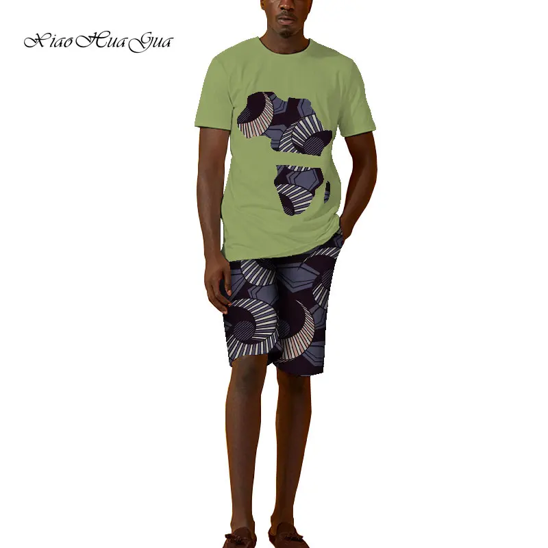 Африканская одежда с принтом мужские топы+ шорты комплект рубашки и короткие брюки наборы праздничный костюм африканская мужская одежда индивидуальные WY1001