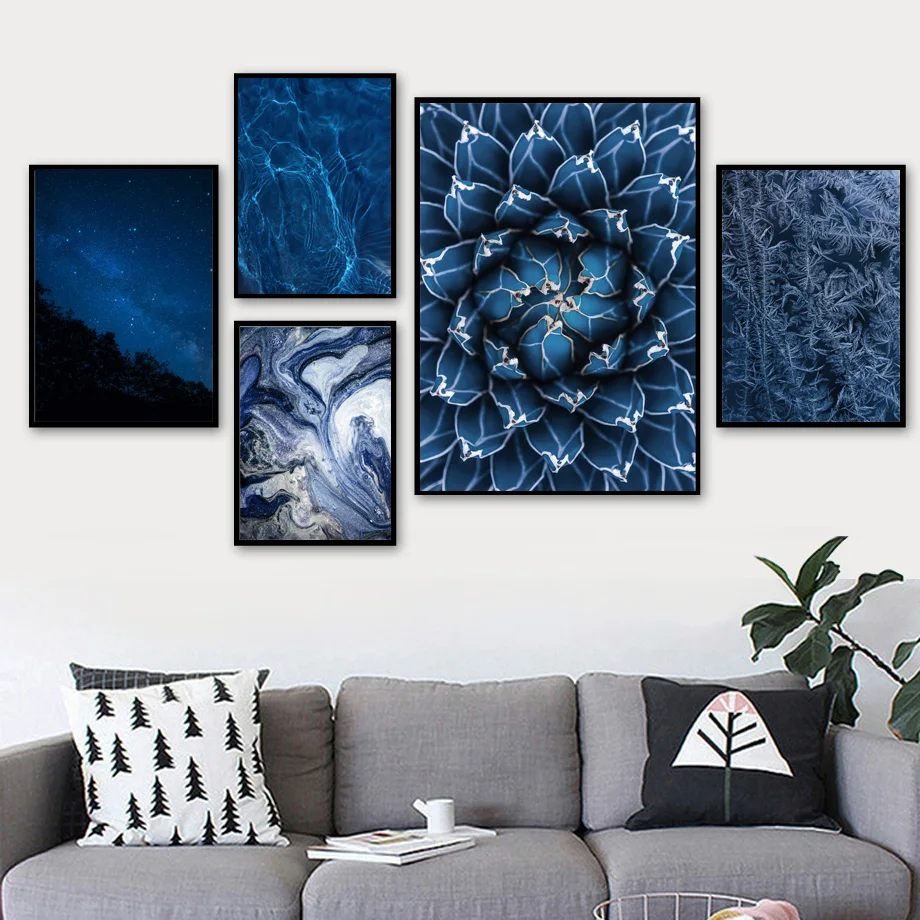 

Blue Starry Sky Ice Flower Jellyfish Wall Art Canvas Painting Nordic Posters And Prints Wall Pictures For Living Room Home Decor