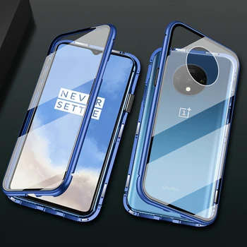 

Magnetic Adsorption Phone Case for Oneplus 7T Case Metal 360 Full Dual Tempered Glass Back Hard Cover On For Oneplus 7T Pro Case