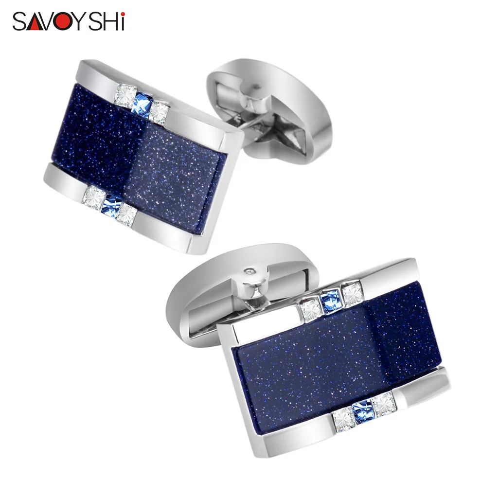 Роскошные запонки SAVOYSHI с голубыми звездами и камнями для мужской рубашки