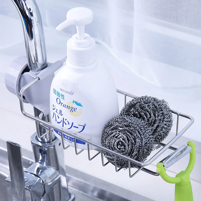 

2020 Kitchen Adjustable Sink Rag Sponge Draining Rack Bathroom Stainless Steel Faucet Storage Racks Soap Storage hold organizer
