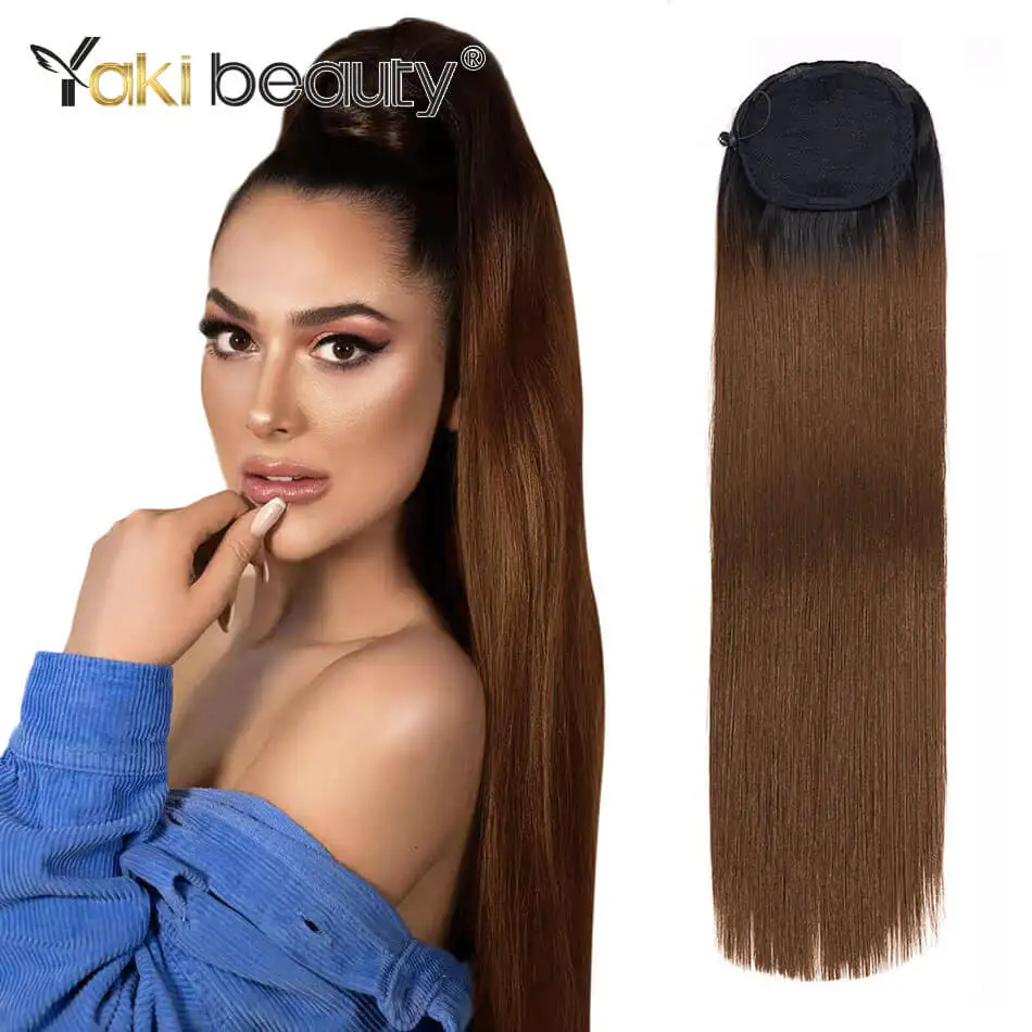 32inch/80cm Synthetic Ponytail Long Straight Drawstring Chip in