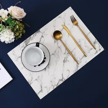 

PVC Table Mat Waterproof Oil-proof Non-slip High Temperature Heat Insulation Marble Stripe Design Table Mats For Dinner