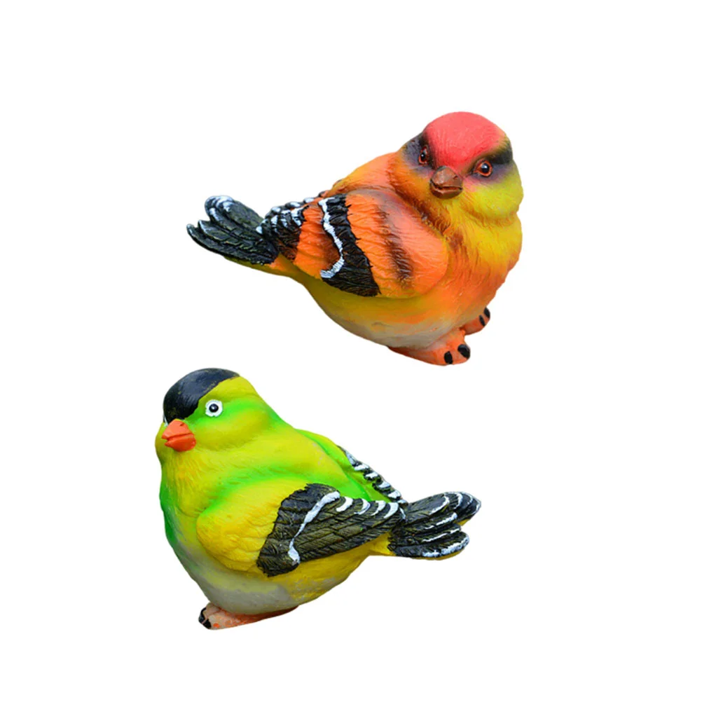 2 Pcs Resin Ornament Birds Sculpture Ornaments Potted Plants Tree Decoration Craft for Home Office Mini Garden Mixed Style | Дом и сад