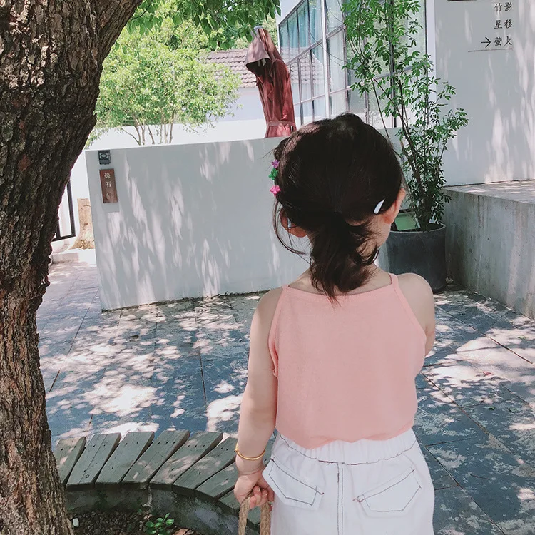 Summer Cute Girls Cotton Sleeveless Slipping Tops Kids All-match Casual T Shirts Clothes