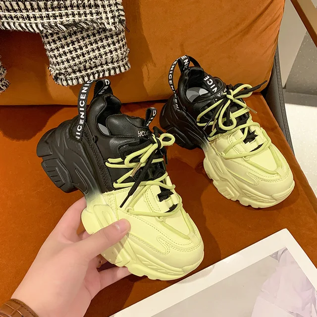 Vrouwen Chunky Sneakers Dikke Bodem Platform Vulcaniseer Schoenen Mode Ademend Casual Running Schoen Voor Vrouw Vrouwelijke green
