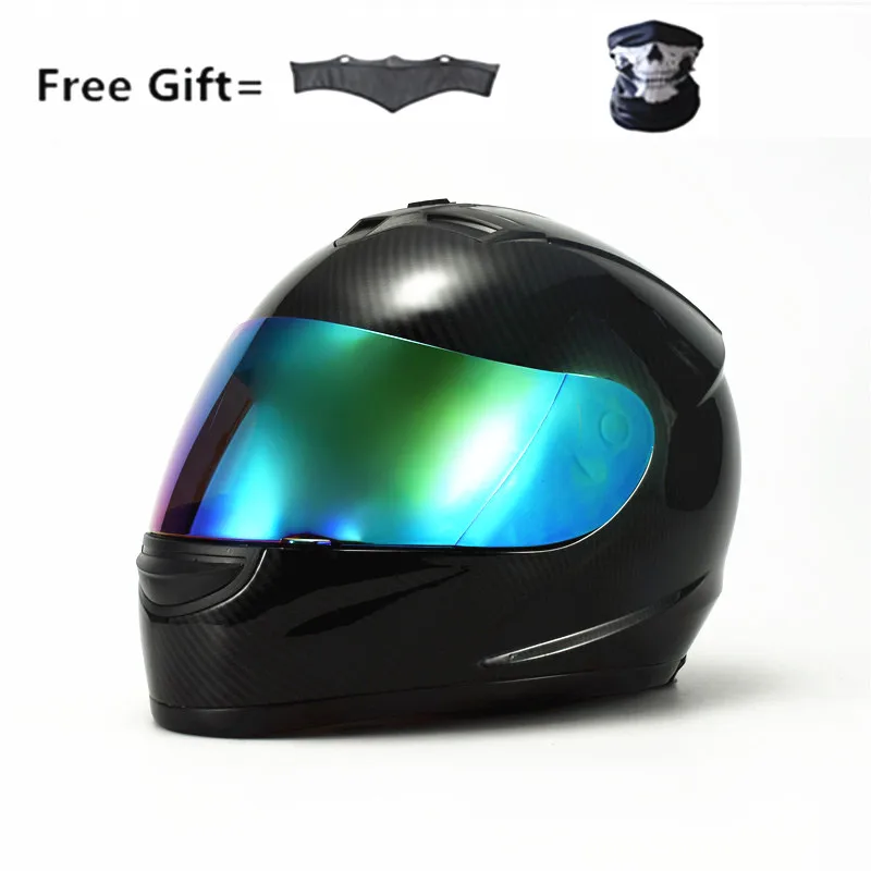 

Carbon fiber grain DOT Motorcycle Full Face Helmet color lens Sun Shield Lightweight ABS Motorbike Touring Sports four season