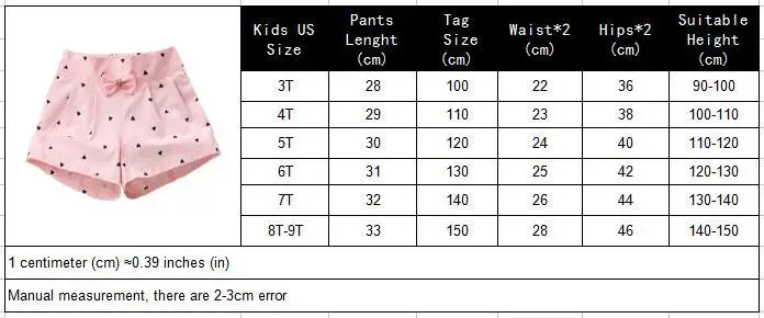 Летние детские повседневные шорты для девочек верхняя одежда с бантом повседневные свободные штаны с милым принтом в виде сердца для детей 3, 4, 5, 6, 7, 8, 9 лет