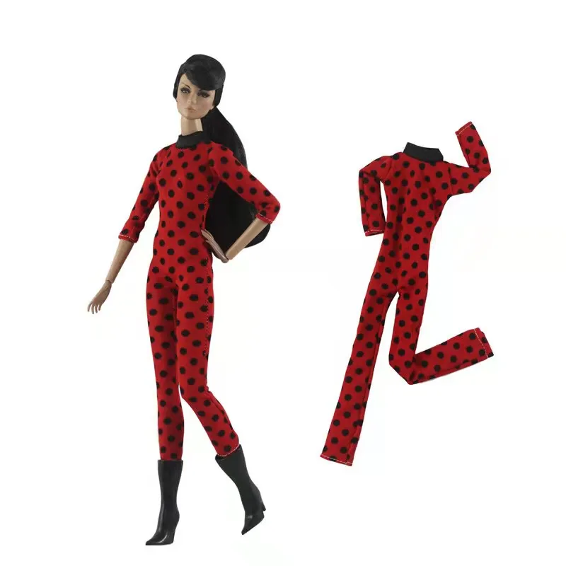 Fashion Red Black Long Sleeve Dotted Polka Jumpsuit 1/6 BJD Doll Clothes For Barbie Accessories Outfits 11.5&quot Dollhouse Kids Toy | Игрушки