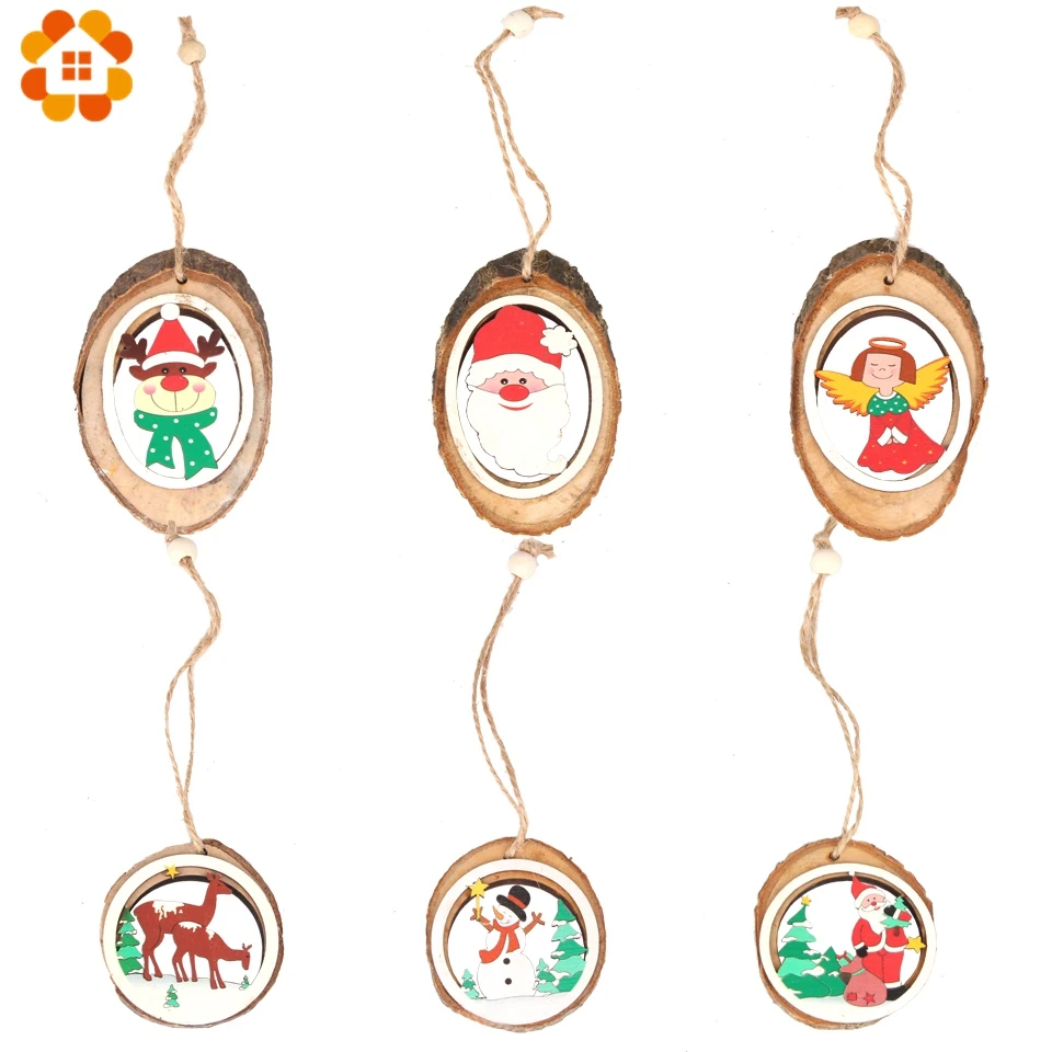 

3PCS/Lot Creative Christmas Bark Hollow Wooden Ornaments Home Christmas Party Ornament Decorations Kids Gift Wood Craft Supplies