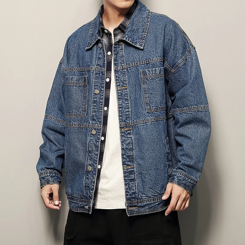 new good size fashion denim jacket lapelSpring fashion loose coupleEmbroidered casual jacket