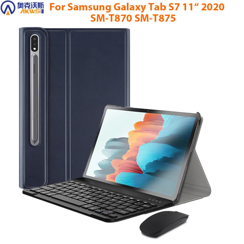 Custodia Per Tastiera Mouse Per Samsung Galaxy Tab S7,Sm T870 T875 11 ", Supporto Magnetico Con Tastiera E Mouse Wireless Bluetooth