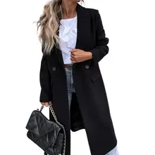 

New Ladies Elegant Long Blazer Suit Collar All Match Long Sleeve Button Placket Winter Overcoat for Office