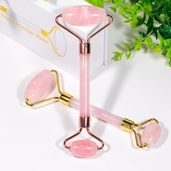 

1Pcs Double Head Massage Roller Facial Body Massager Natural Rose Crystal Quartz Jade Stone Anti Cellulite Wrinkle Hot Selling