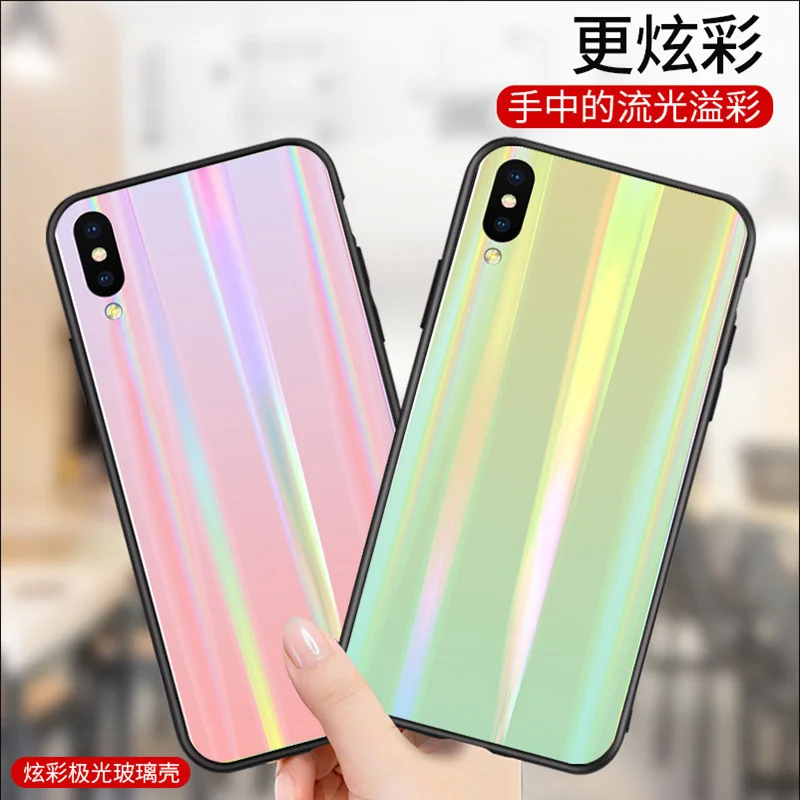 

Gradient Tempered Glass Case for Oneplus 7 7 Pro Case Aurora Colorful Soft Silicone Shockproof Cover For Oneplus 5 5T 6 6T Coque