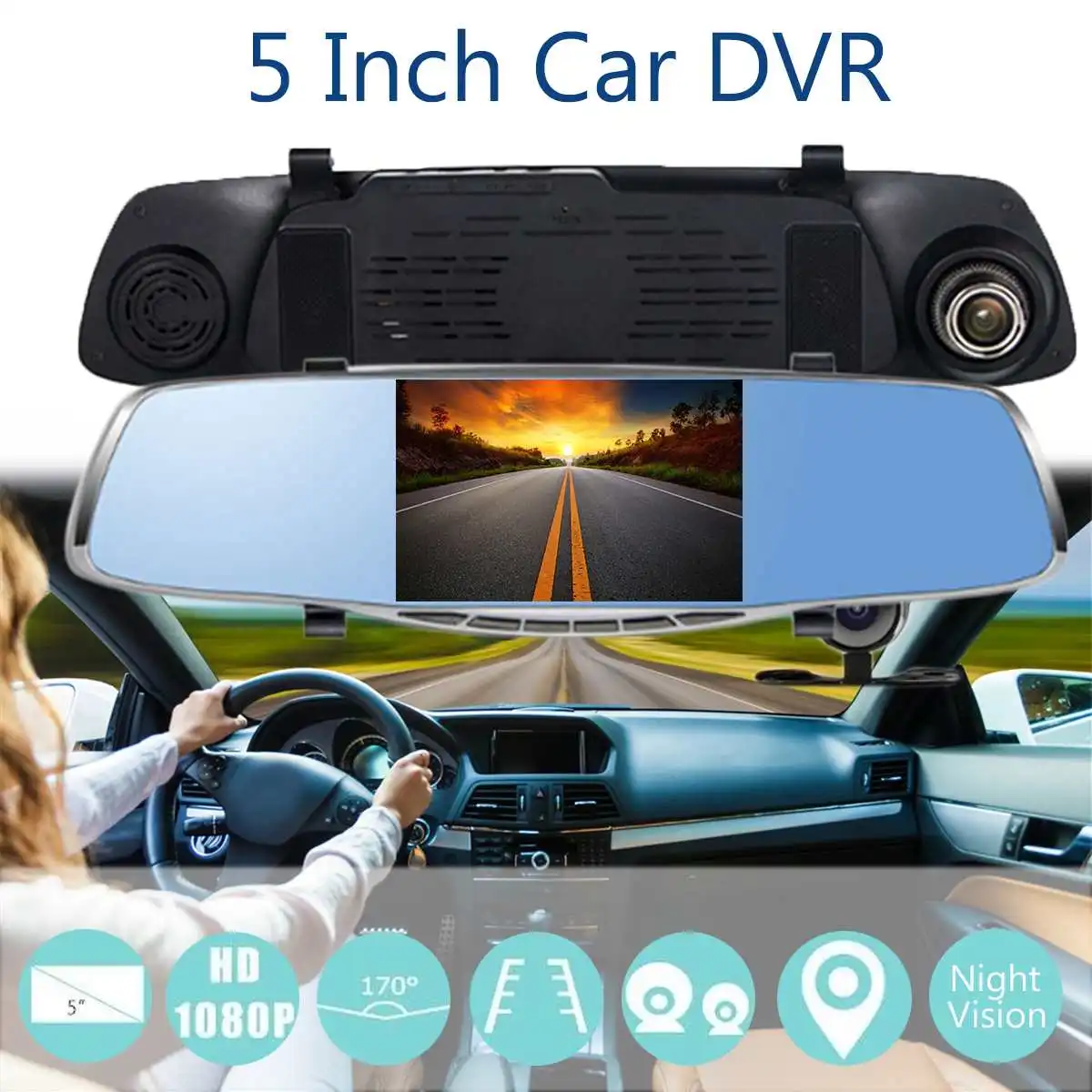 Full HD 1080P Автомобильный видеорегистратор Камера авто 5 дюймов зеркало заднего вида тире камера цифровой видеорегистратор двойной объектив регистратор видеокамера