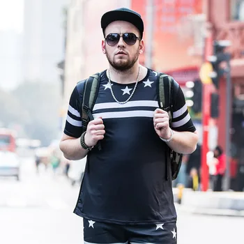 

GONTHWID Fat Short Sleeve T-Shirt Men's Loose Guys Plus Size Half Sleeve Pentagram Printing Summer