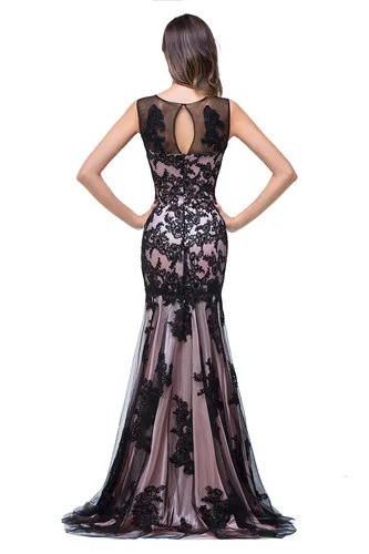 Ярко-Синий Тюль Длинные платья для выпускного вечера A line vestidos de gala jurken без рукавов сетки аппликация выпускного вечера - Цвет: Pink