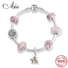 925 стерлингового серебра Весенняя розовая серия Бабочка и цветок Шарм Браслеты готовое изделие для женщин модные ювелирные изделия