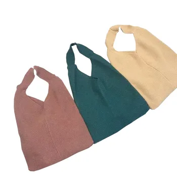 

2020 Korean fashion handbags handbag Hand-knitted woolen bag color soft portable female wool open sweater bag
