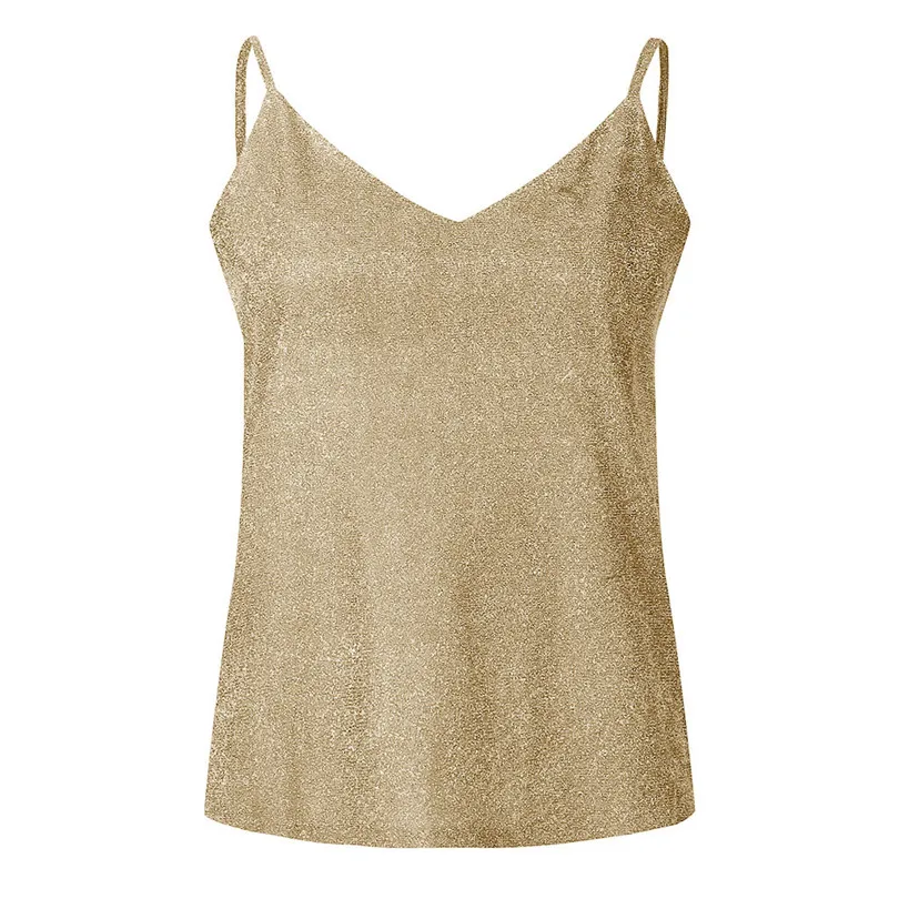 Золотой Новые летние женские блестящие сексуальные женские безрукавки с ремешками сексуальные блестящие Cami Свободная безрукавка Клубная одежда# E29 - Цвет: Золотой