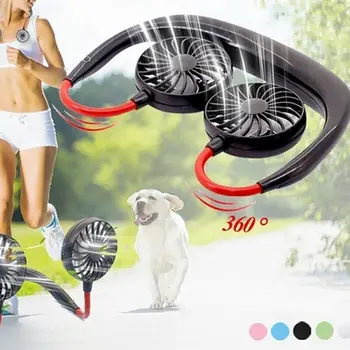 

New Adjustable Speed LED Neck Hanging Fan Portable Mini Dual Fans USB Charging Aromatherapy Design Portable LED Neck Hanging Fan