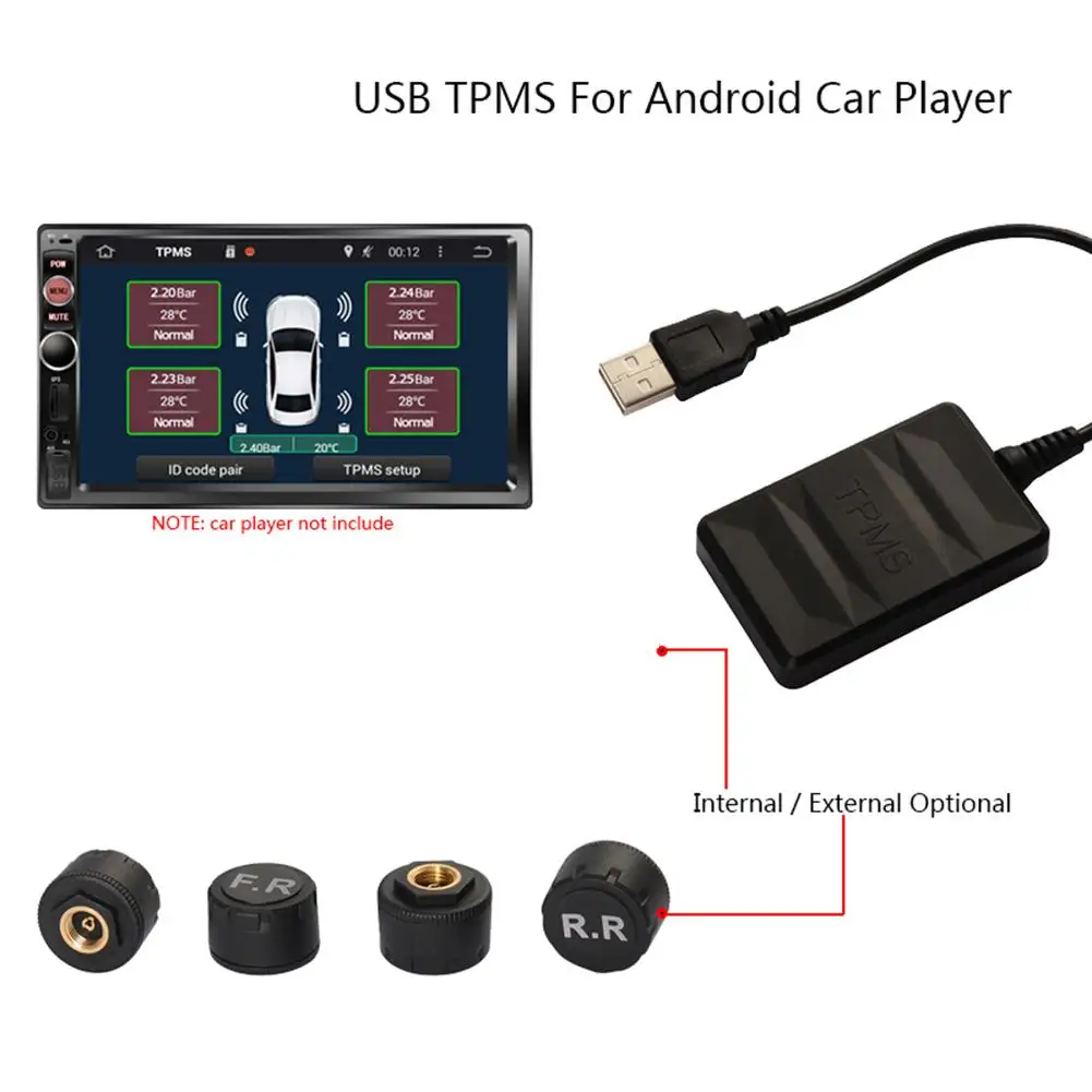 Система контроля давления в шинах с USB внешний датчик 4 датчиками для
