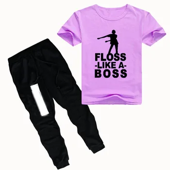 

DLF 2-16Y Floss Like A Boss Print T Shirt Top Pants Toddler Boys Summer Clothing 2 Pcs Kids Short Sleeve Suit Girls Clothes Sets