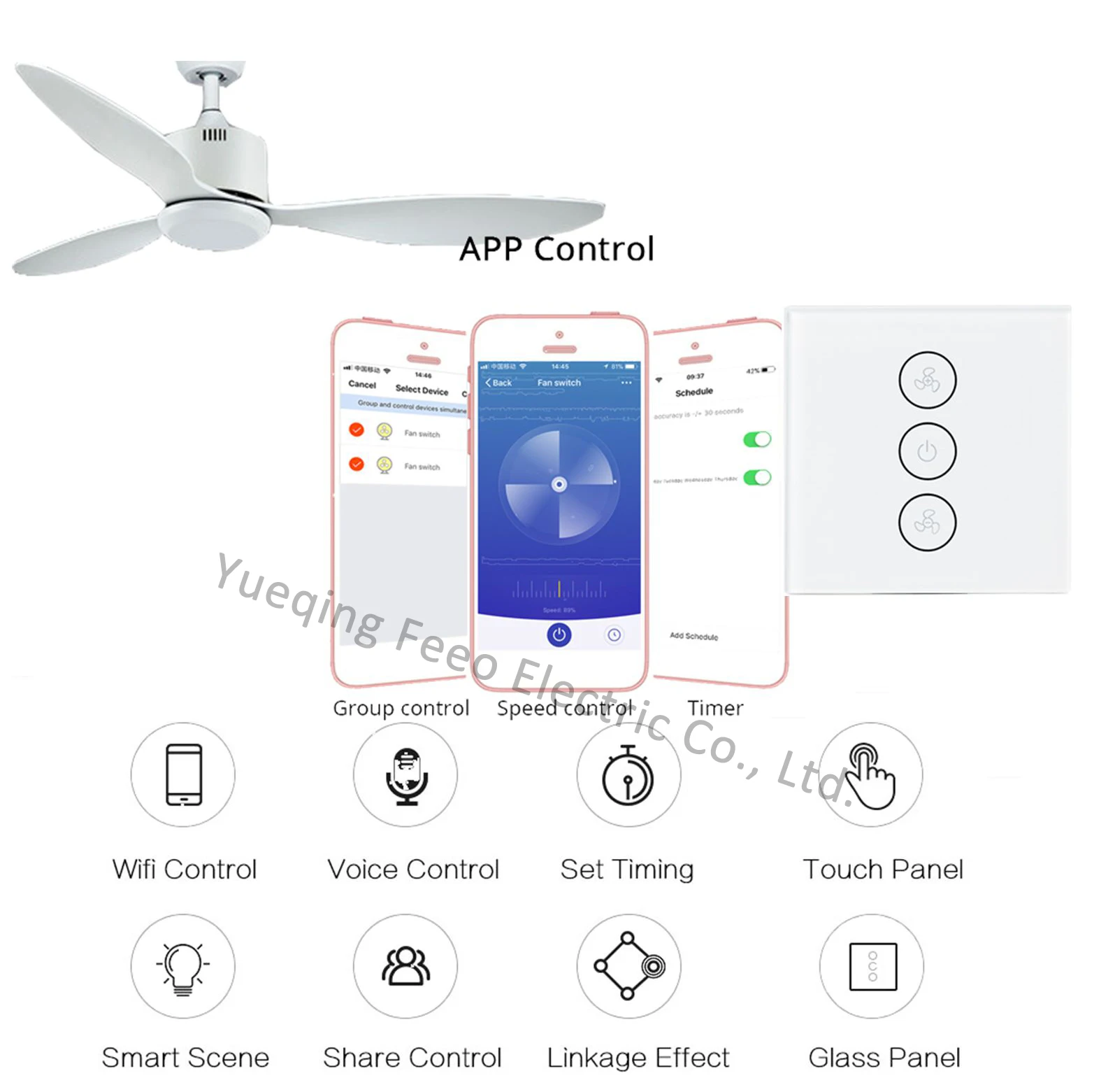 FEEO ЕС Wi-Fi умный переключатель потолочного вентилятора приложение ПДУ для умного дома, с таймером, совместим с Alexa и Google и Скорость
