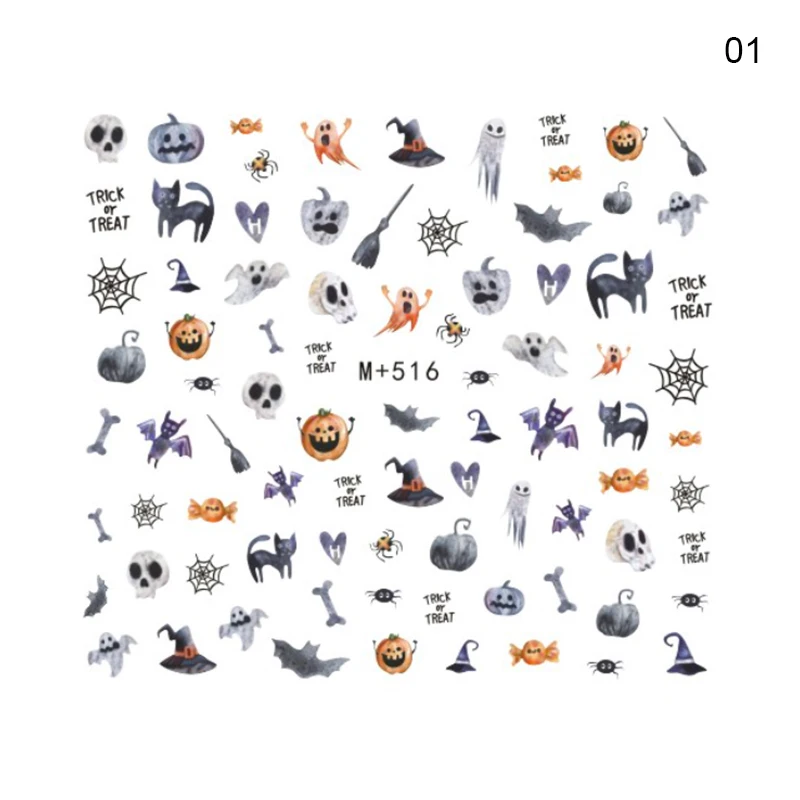 Pattern-01 1 шт. Рождество Хэллоуин дизайн ногтей Водные Наклейки Красочные смешанные узорами, дизайн ногтей переводные наклейки для ногтей украшения «сделай сам» - Цвет: Pattern-01