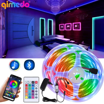 

qimedo LED Strip Light SMD 5050 RGB 2835 5M 10M LED Lights rgb Leds tape diode ribbon Flexible Bluetooth Control DC12V Adapter