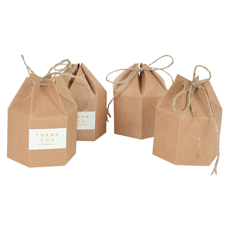10pcs Hexagon Shape Creative Kraft Paper Candy Boxes Wedding Favors Gift Packaging Box For Birthday Party Baby Shower Decor