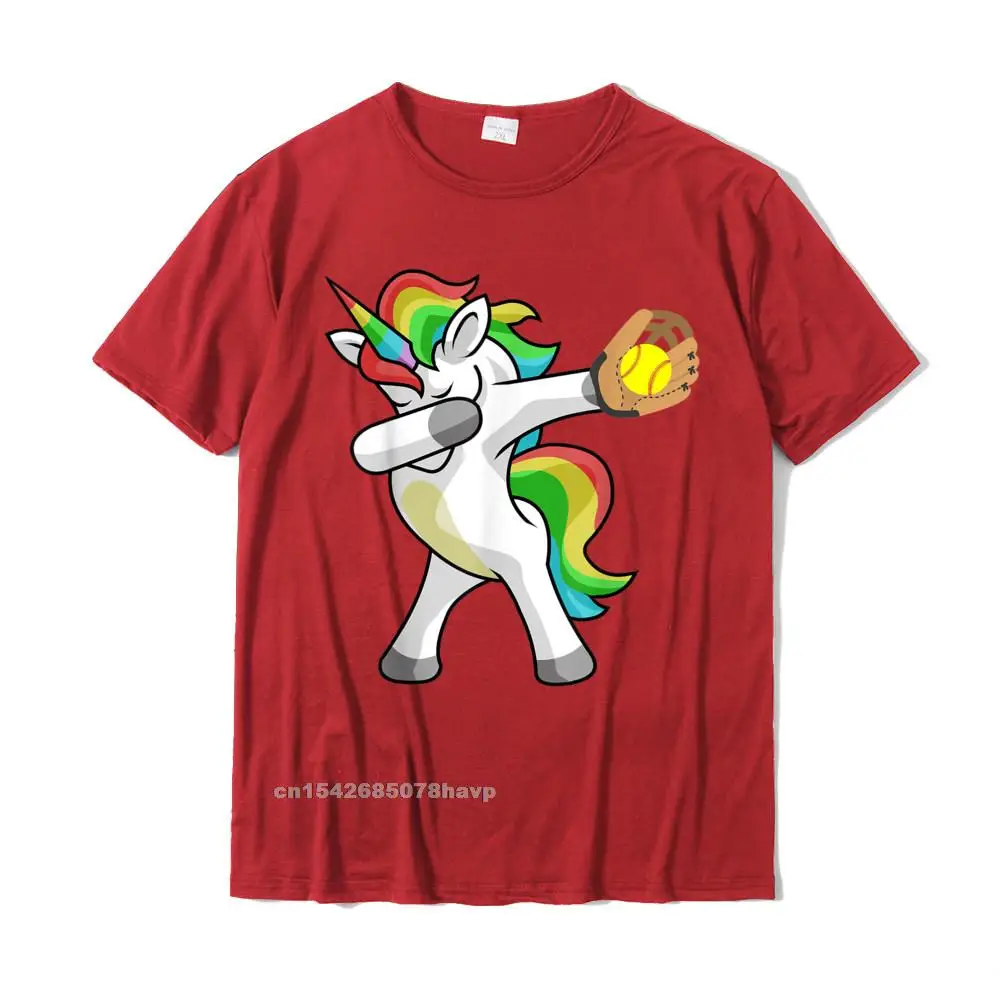 Printed Tops & Tees Funky Crew Neck Geek Short Sleeve 100% Cotton Men T-Shirt Casual Sweatshirts Top Quality Dabbing Unicorn Softball Player Funny Dab Dance Rainbow Gift T-Shirt__19. red
