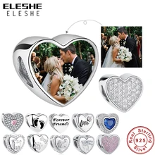 ELESHE-abalorio de plata de ley 100% con forma de corazón, accesorio para pulsera customizable, con forma de corazón y foto personalizada