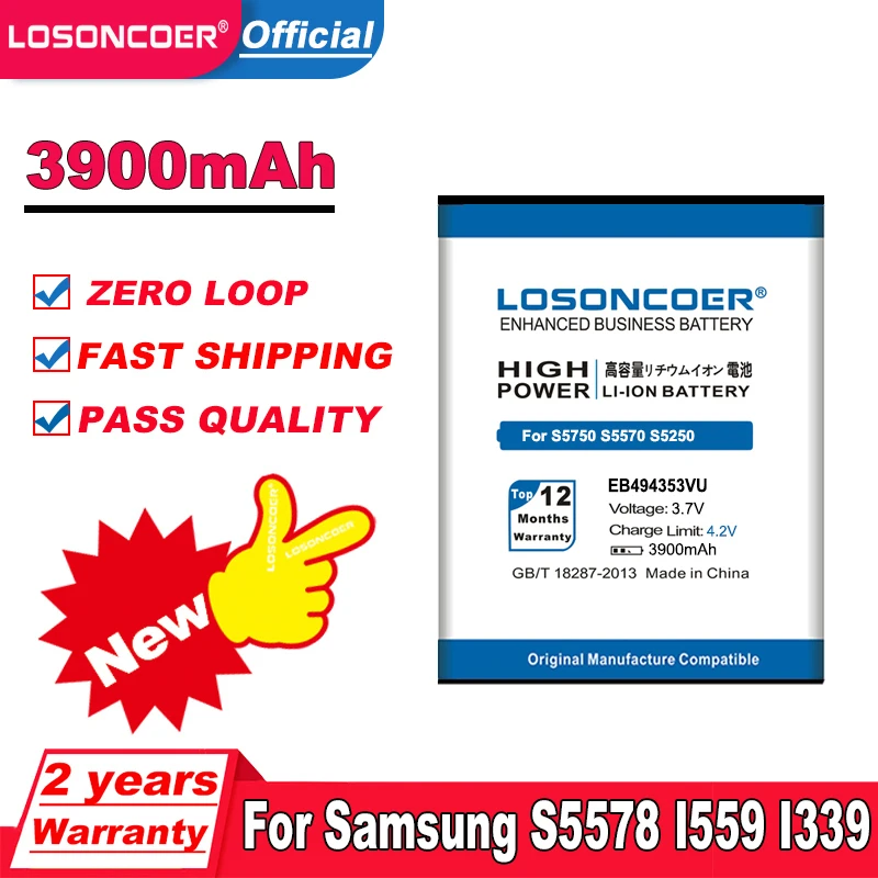 Аккумулятор LOSONCOER 3900 мАч EB494353VU для Samsung Galaxy Mini S5750 S5570 s5250 S7230/E S5330 C6712 I339 S5578 I559 |
