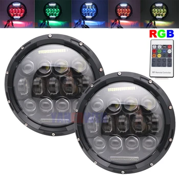 

led light high low beam 7 inch Led Headlight RGB 5D 75W 12V Car Headlight For Niva Lada 4x4 Jeep Wrangler JK 2pcs