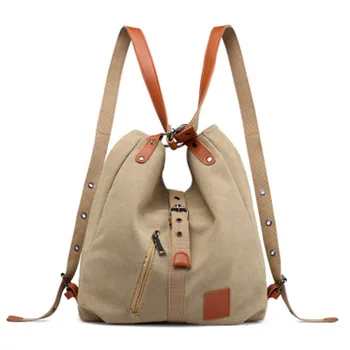 

Canvas With Leather Shoulder Bag High Quality Multi-Functional Women's Backpack Art Model Student Travel Bag Large Capacity Summ