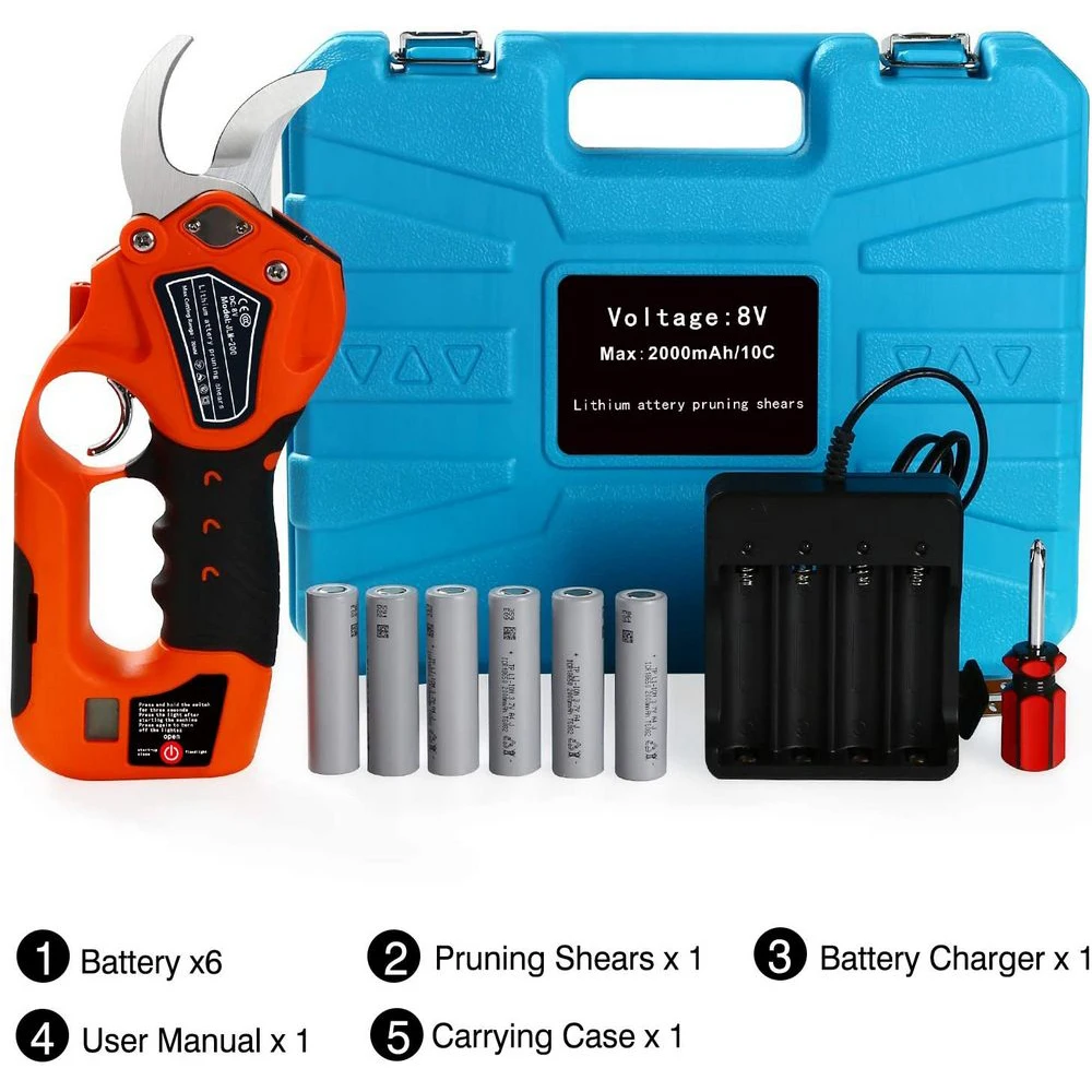 Electric Pruner Shear 8V 150W Professional cordless pruning shears  with 6 2Ah lithium battery electric tree pruning tool kits