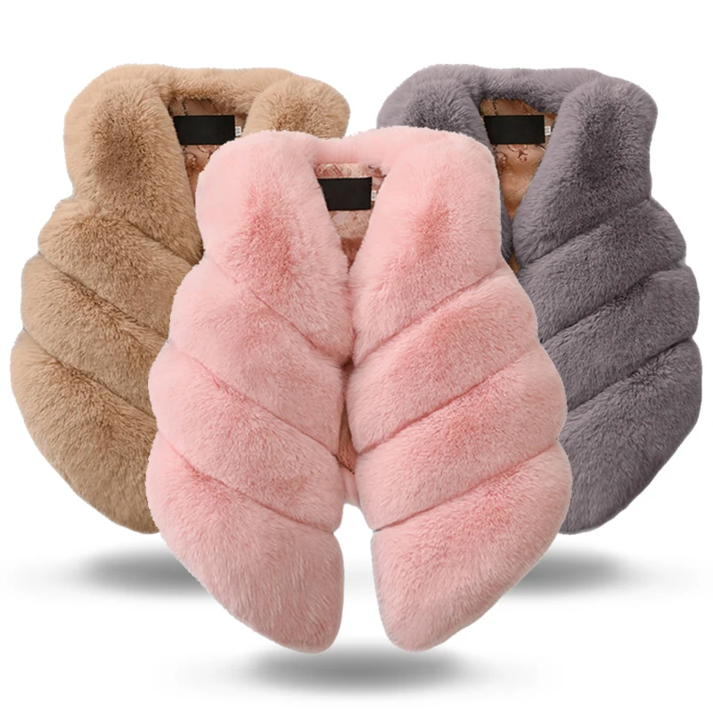 Children Vest Winter Baby Girl Coats Faux Fur Warm Thick Christmas Outerwear For 3-10Yrs New Year Clothes