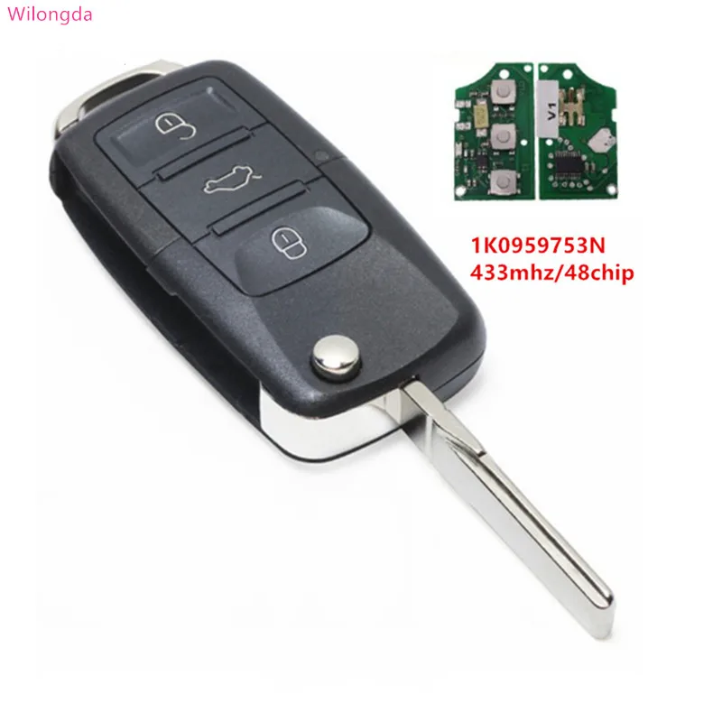 Wilongda Автомобильный ключ автомобильный дистанционный 434 МГц ID48 чип 1K0959753N для VW
