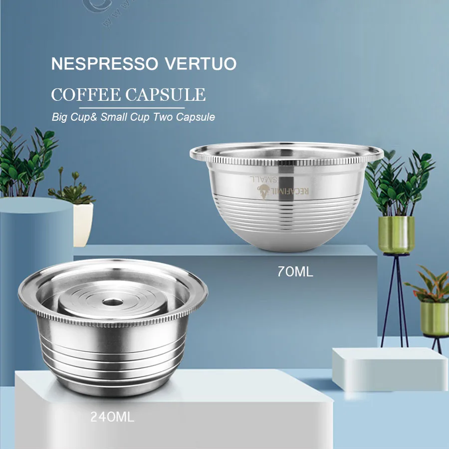 

ICafilas 2pcs G2&Small Stianless Steel Reusable Nespresso Vertuo Coffee Capsule Filter Espresso For VertuoPlusLine Cafetera