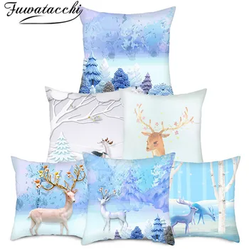 

Fuwatacchi Deer Tree Printed Cushion Cover Animals Forest Scene Pillows Cover for Home Sofa Decorative Pillowcases Dropshipping