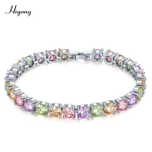 HIYONG Модный Красочный браслет из кубического циркония, браслет из циркония, Теннисный браслет 5 мм, Золотая застежка в коробке, ювелирные изделия, подарки для мужчин и женщин