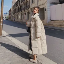 Down Cotton Padded Clothes New Women's Winter Middle and Long Cotton Padded Jacket Gentle Wind Loose Tide Knee Thickened Clothes