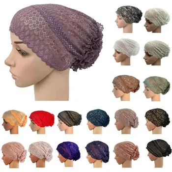 

Muslim Women Inner Hat Floral Lace Caps Islamic Underscarf Ninja Head Cover Bone Bonnet Headwear Turban Hair Loss Arab Lady Hats