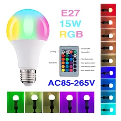Lampe Led AC85 265V avec télécommande E27, signe au néon RGBW, ampoule changeante colorée, décoration de maison, lumières de vacances, blanc chaud 