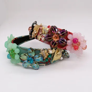 

Luxury Palace Baroque Light Blue Crystal Flower Bee Rhinestone Hairband Golden Crown Bride Wedding Hair Accessories Jewelry Gift