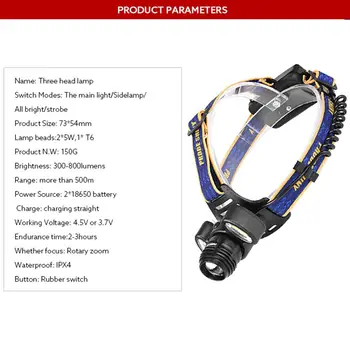 

T6 LED Headlamp 3 Bulbs Super Bright Light For Camping Fishing Outdoor Lamp Headlamp 4 Modes Torch Light T6 LED Headlamp
