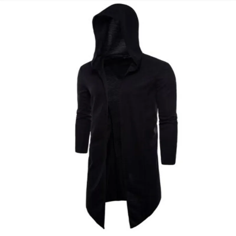 Мужской индивидуальный стиль панк хип-хоп плащ с капюшоном Тренч трикотажная длинная куртка Мужская s хип-хоп Готический стиль ветровка кардиган