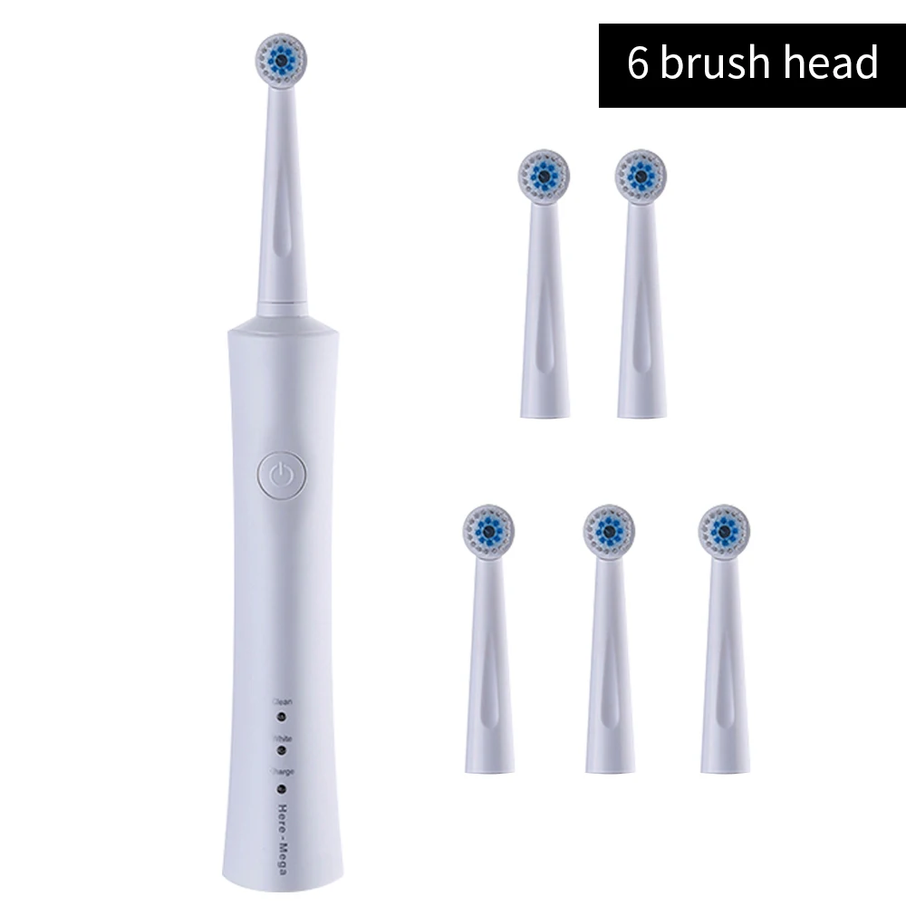 R02 white-6heads Здесь Мега электрическая зубная щетка вращающаяся взрослая автоматическая зубная щетка USB перезаряжаемая щетка для чистки головки сменные умные - Цвет: R02 white-6heads